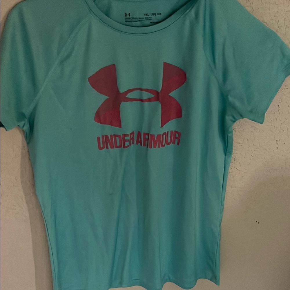 Under Armour Aqua Shirt with Magenta Logo